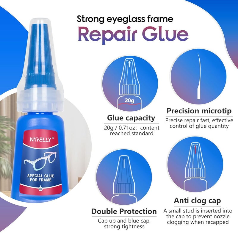 Nynelly 20 g Super Glue for Glasses Frames Repair and Bonding, Instant Strong Adhesive for Repairing Broken Frames Plastic Wood Metal Rubber Leather, Clear Liquid Glue Adhesive, Quick Dry - Image 3